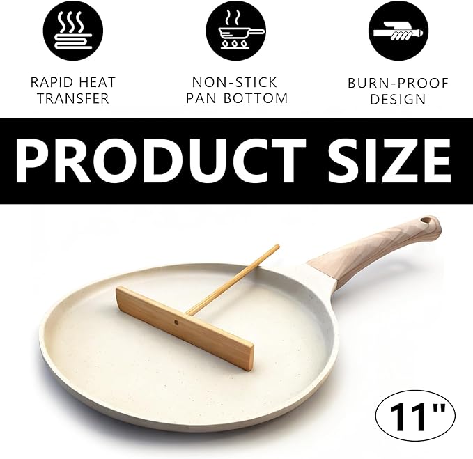 DOTUHAO Nonstick Crepe Pan Set, Kitchen Pancake Grill Pan, 11 Inch Granite Coating Flat Skillet Tawa Dosa Tortilla Pans, Pizza Pans, Fry-Pan Compatible with All Stovetops (11 Inch, White)