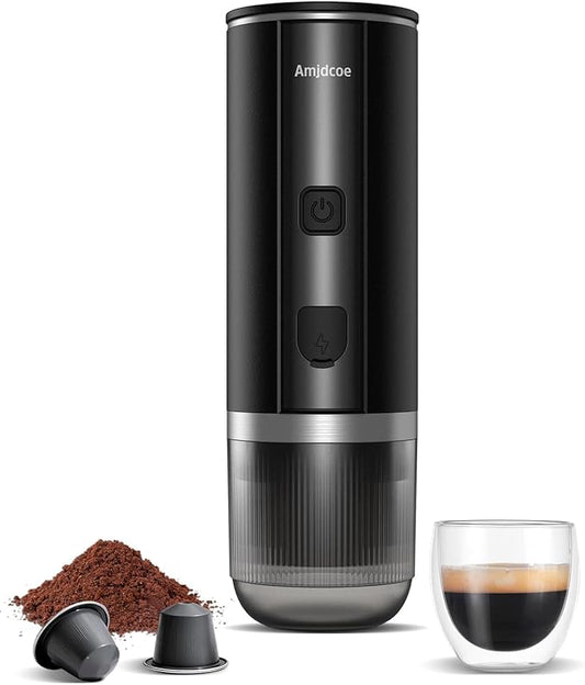 Amjdcoe Portable Espresso Maker, 20 Bar Electric Espresso Machine for Travel, Camping, Rechargeable USB-C Mini Coffee Maker for NS Capsule Pods and Ground Coffee, Matte Black