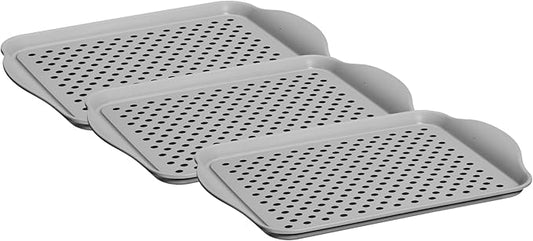 OGGI Anti Slip Serving Tray with Handles- Gray Rectangle Tray - Ideal Tray for Eating, Breakfast Tray, Food Tray, Appetizer Tray, Serving (Pack of 3), 5504.10
