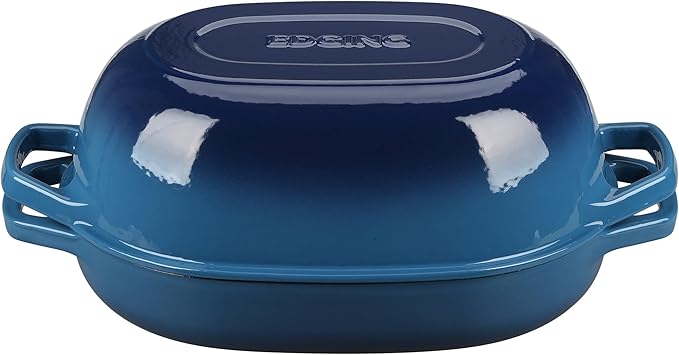 EDGING CASTING Enameled Cast Iron Oval Dutch Oven Pot with Lid, Dutch Oven for Sourdough Bread Baking, Oval Bread Pan, Bread Oven, Bread Dutch Oven, 7qt, Lake Blue