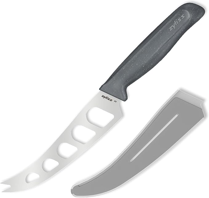 Zyliss Cheese Knife – Stainless Steel Blade with Non-Stick Holes & Forked Tip for Serving – Cuts Soft, Semi-Soft & Firm Cheeses – Wheat Straw Handle, Dishwasher Safe, 5-Year Guarantee – 5"
