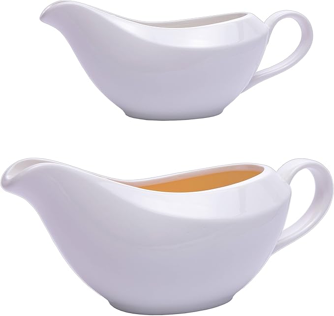White Ceramic Gravy Boat - 18 oz of Gravy, Perfect for Thanksgiving, Parties, and Weddings