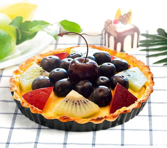 MLHpeak 2 Pack Tart Pan 9 Inch Tart Pan with Removable Bottom, 1.1 Inch Deep Baking Pan