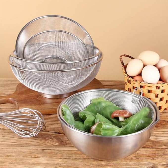 Cabilock Stainless Steel Fruit Vegetable Basket 8.66 Inch Fine Mesh Strainer Drain Basket Kitchen Colander for Washing Draining Food Preparation