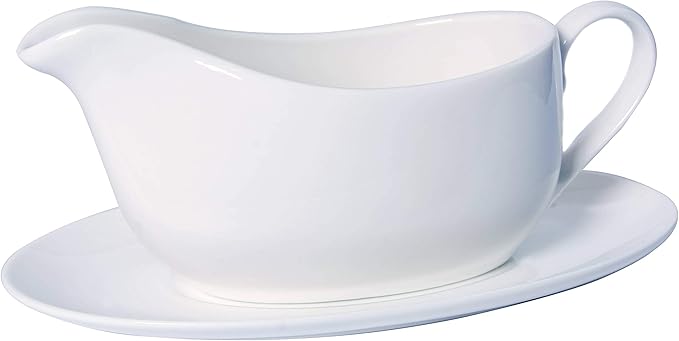 Gravy Boat with Tray Ceramic White 14oz