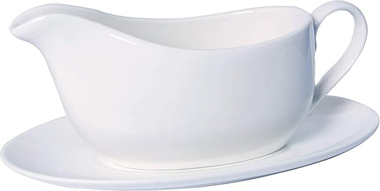 Gravy Boat with Tray Ceramic White 14oz