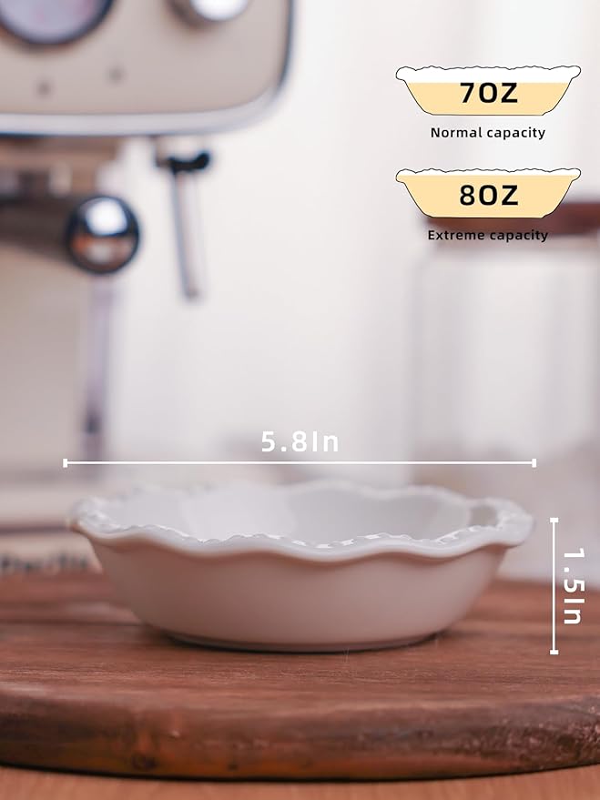 GDCZ Mini Pie Pan Set of 4, Ceramic Individual Stackable Pie Tins，Non-Stick Baking Bread Pan, Microwave and Dishwasher Safe, 5.8 Inch 8OZ, White