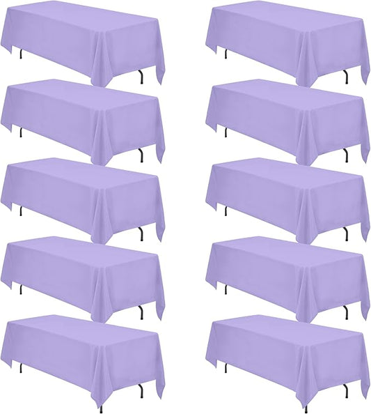 BRILLMAX 10 Pack Lavender Tablecloths 70 x 120 Inch for 6ft & 8ft Rectangle Tables - 150 GSM Polyester Fabric, Universal Fit, Water, Stain & Wrinkle Resistant Cloth Cover for Wedding Banquet Dining