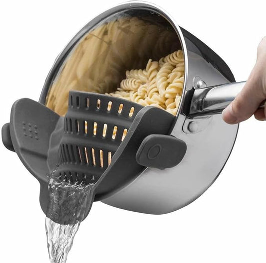 Silicone Clip-On Food Strainer for Pots, Pans, and Bowls,（ Gray） (Gray)