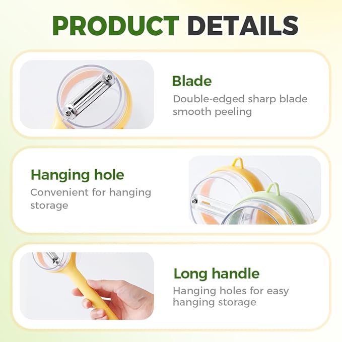 Peeling Knife with Storage Box,2025 New 3 in 1 Vegetable Fruit Peeler Peeling Knife Box, Multifunctional Double Sided Stainless Steel Blade Peeler, Easy to Clean for Home Kitchen (1, Yellow)