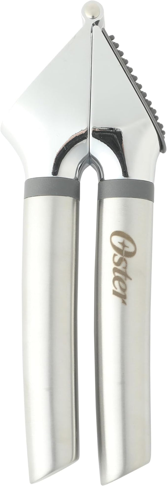 Oster Chadswyck 7.7” Garlic Press, Stainless Steel Garlic Mincer & Crusher, Easy Squeeze, Dishwasher Safe