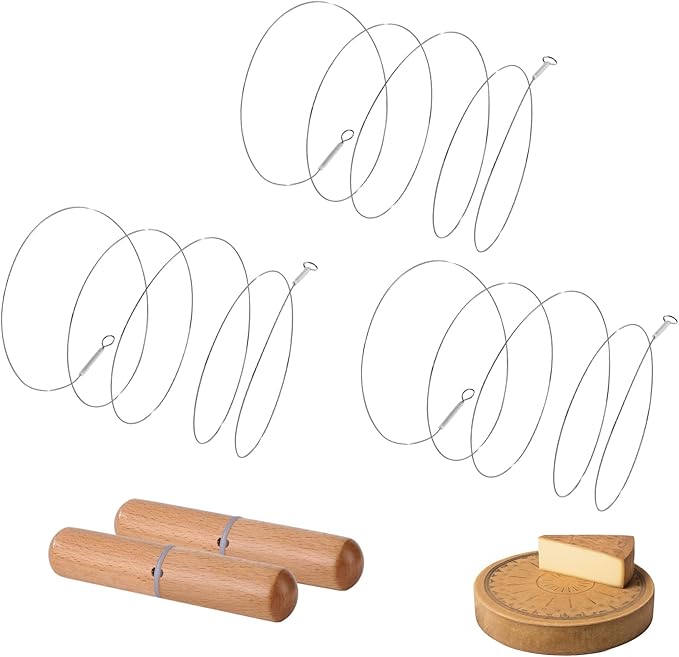 Stainless Steel Cheese Slicer Wire 32"Long-For Soft and Hard Cheese (2 Beech wood handles + 3 Cutting Replacement Wires 32")
