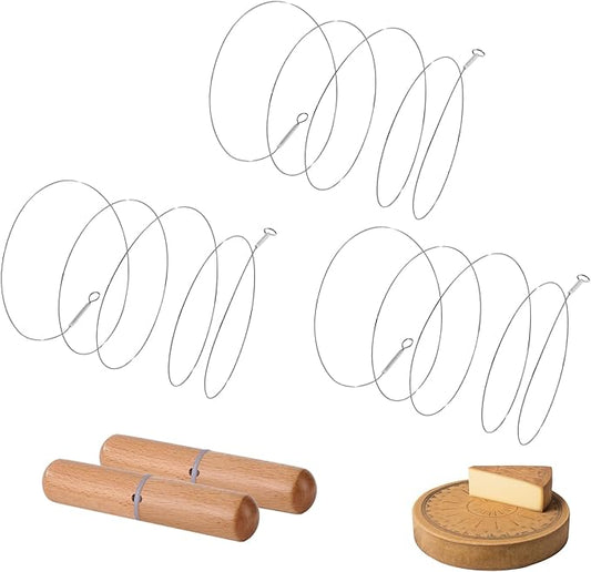 Stainless Steel Cheese Slicer Wire 32"Long-For Soft and Hard Cheese (2 Beech wood handles + 3 Cutting Replacement Wires 32")