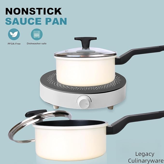 Legacy Culinaryware Nonstick Sauce Pan with Lid,2QT small pot, PFOA Free,Kitchen Pots Induction Pot,Cream