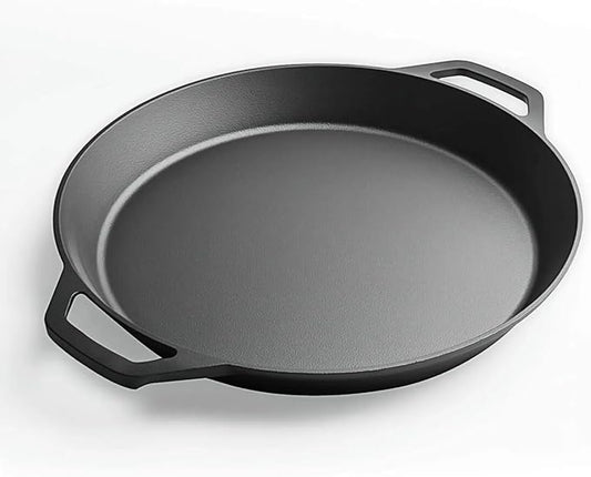 LI-GELISI 24-inch cast iron frying pan with dual auxiliary handles, nitrogen-treated for rust resistance, suitable for stoves/grills/campfires, heavy-duty outdoor cooking pan