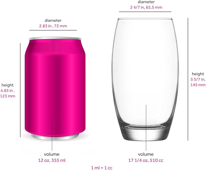 LAV Highball Cocktail Glasses Set of 6 - Tall Drinking Glasses for Water, Cocktails, Juice 17.25 oz - Clear, Modern Drinking Glasses for Home, Kitchen, Office