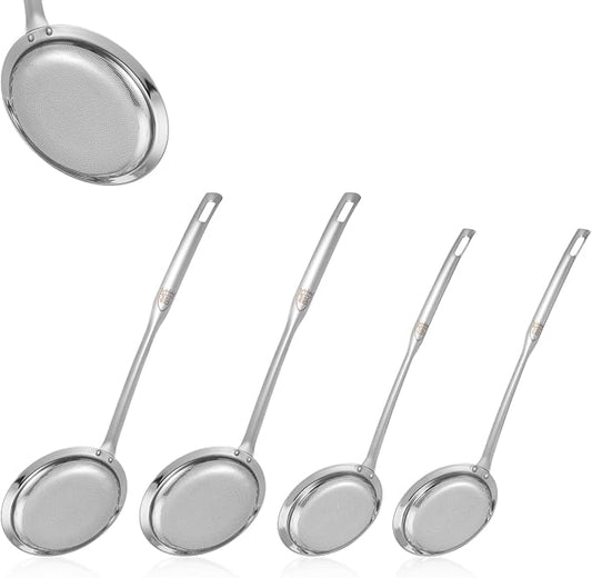 Stainless Steel Fine Mesh Strainer, Set of 4 Fine Mesh Sieve for Kitchen Cooking, Long Handle Food Strainer Steel Colander (Set of 2 Sizes)