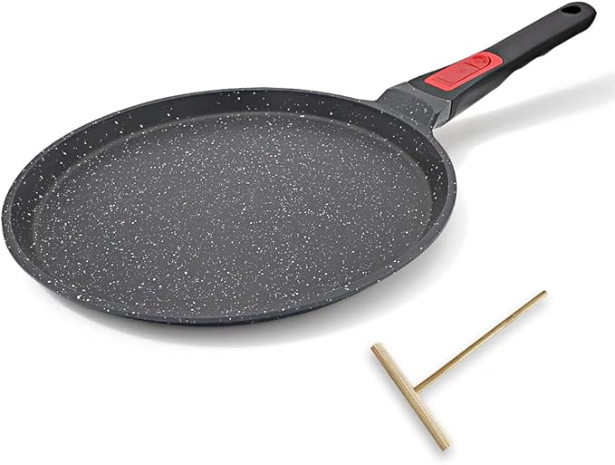 RANX INGST Non Stick Crepe Pan with Detachable Handle, 10 Inch Cast Aluminium Dosa Tawa Tortilla Pan, Pancake Pan Induction Compatible - Black