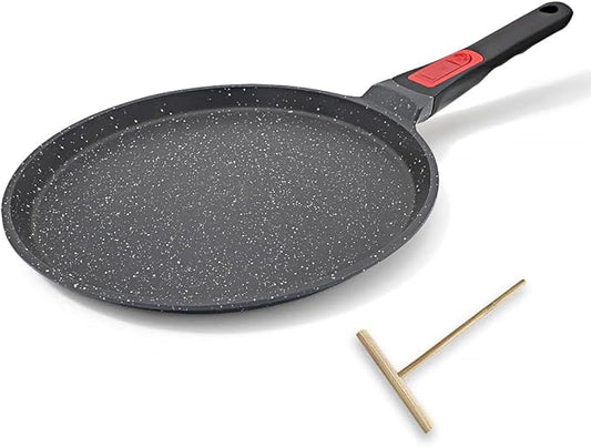 RANX INGST Non Stick Crepe Pan with Detachable Handle, 10 Inch Cast Aluminium Dosa Tawa Tortilla Pan, Pancake Pan Induction Compatible - Black