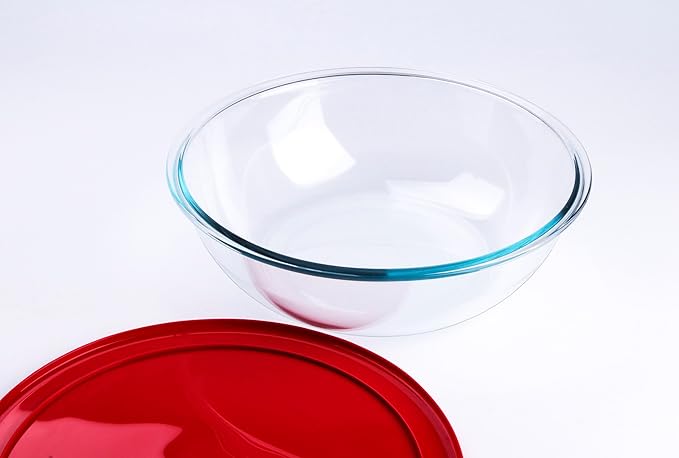 HUSANMP 4.5L Round Glass Mixing Bowl with Lids, Glass Salad Bowls with BPA free cover. Oven, Microwave and Dishwasher Safe.