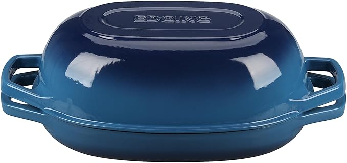 EDGING CASTING Enameled Cast Iron Oval Dutch Oven Pot with Lid, Dutch Oven for Sourdough Bread Baking, Oval Bread Pan, Bread Oven, Bread Dutch Oven, 5qt, Lake Blue
