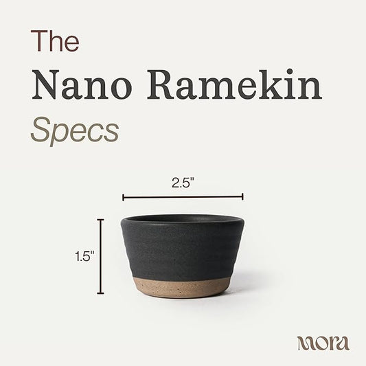 Mora Nano Ramekins Set of 4, 2oz Ceramic Pottery Sauce Cups - Microwave, Oven and Dishwasher Safe - Liquorice