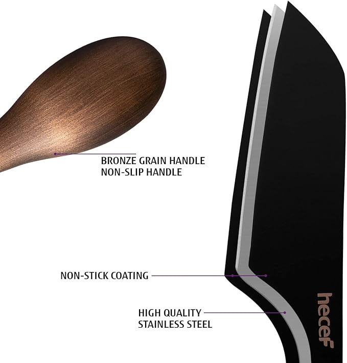 hecef Cheese Knife Set of 3, Bronze Grain Multipurpose Retro Cheese Knives, Set includes Pronged, Hard Cheese & Chisel Knife, Black