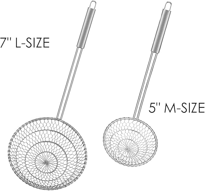 Best Utensils Asian Kitchen Stainless Steel Spider Strainer Professional Wire Skimmer with Spiral Mesh (5-Inch Strainer Basket)…