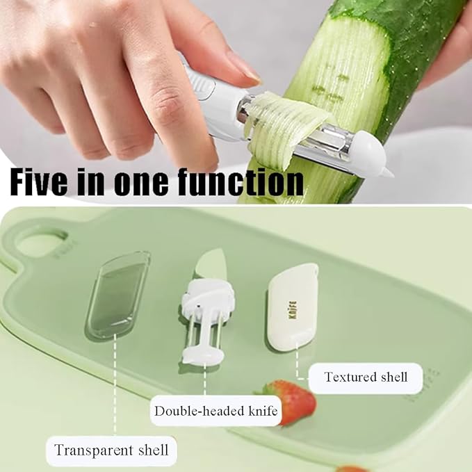 Multifunctional Stainless Steel Fruit Knife Peeler,Outdoor Portable 5 in 1 Double Sided Paring Cutting Knifes,Potato Digging Knife Travel Pocket Bottle Opener for Travel, Camping, Kitchen