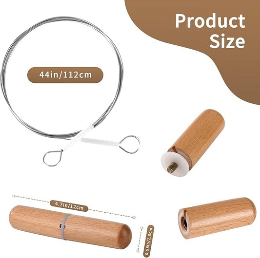 Stainless Steel Cheese Slicer Wire 44"Long-For Soft and Hard Cheese (2 Beech wood handles + 3 Cutting Replacement Wires 44")