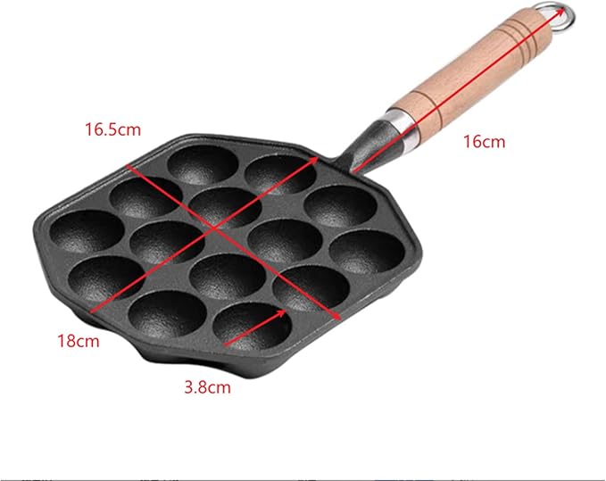 Topyond Cast Iron Aebleskiver Pan, 14 Holes Takoyaki Nonstick Cast Iron Ebelskiver Pan, Mochi Maker Grill Pancake Pan with Detachable Handle