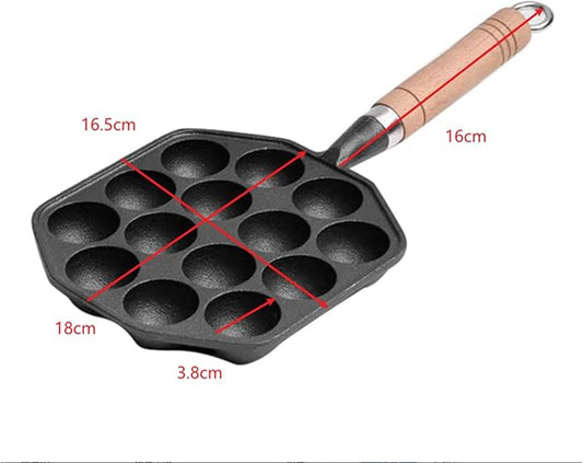 Topyond Cast Iron Aebleskiver Pan, 14 Holes Takoyaki Nonstick Cast Iron Ebelskiver Pan, Mochi Maker Grill Pancake Pan with Detachable Handle