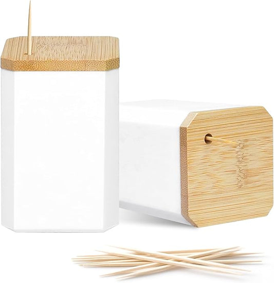 Toothpick Holders 2 Pack with 7200 Picks,Round Toothpicks Double-Side Point for Teeth,Food Pick,Appetizers,Cocktails Fruits,Olive&DIY Craft.
