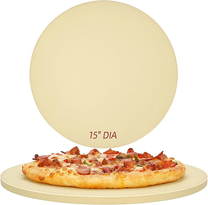 Permade Round Pizza Stone for Grill and Oven- 15 inch Baking Stone Heavy-Duty Cordierite Pizza Stone for Bread, Cookies, Heat Proof BBQ Grilling Cooking Stone for Making Crisp Crust Pizza (Beige)