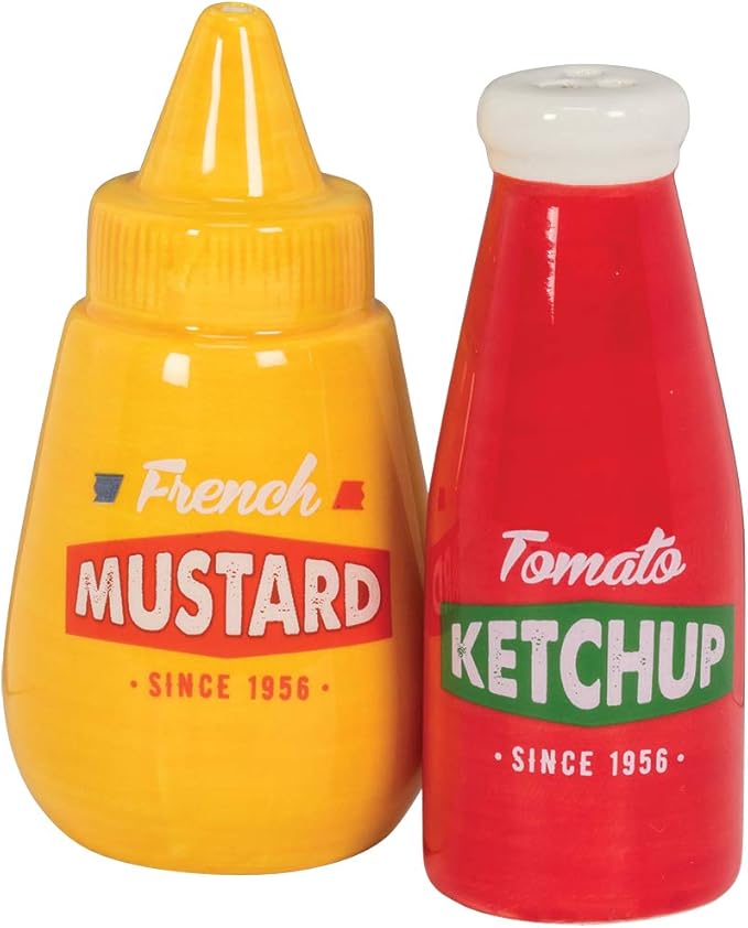 Abbott Collection Ketchup&Mustard Salt & Pepper-4"H, 4 inches high, Ketchup and Mustard