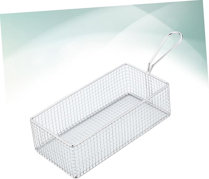 Chip Frying Basket French Fry Basket Metal Food Strainer Stainless Steel Rectangular Fry Basket Net Strainer Basket Spider Strainer Skimmer Ladle Mesh Frying Basket Blush With Ears