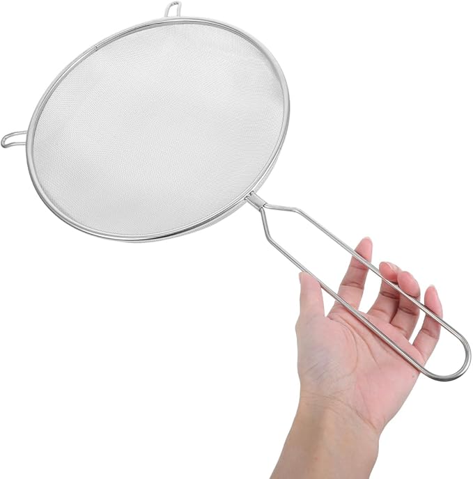 Noodles Colander 10in Stainless Steel Mesh Strainer with Handle for Cooking and Skimming Cooking Striner Metal Skimmer Spoon Stainless Steel Colanders Food Strainers Japan Flour