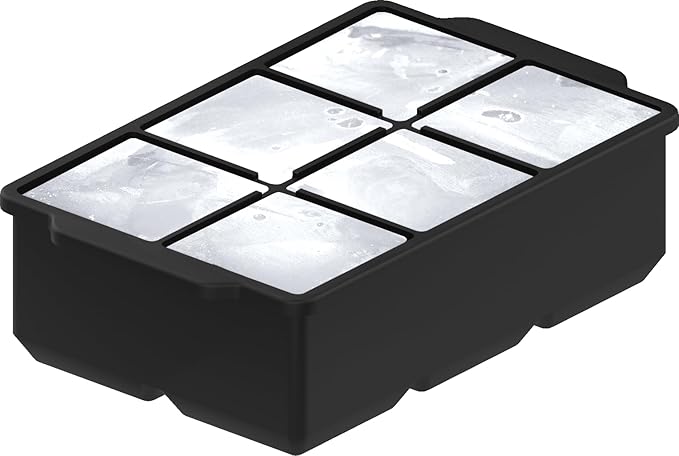 KitchFort Large Silicone Ice Cube Tray (3-Pack), Easy Release 2" Big Ice Cubes - Cocktail, Whiskey Ice Cubes Mold - Ice Trays for Freezer with Lid - Stackable Silicone Ice Tray - Black