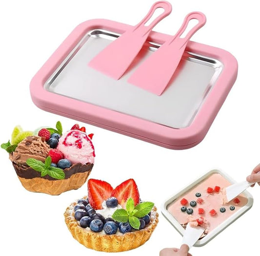 2026 Rolled Ice Cream Maker - 3-Minute Portable Ice Cream Machine with Stainless Steel Freeze Tray & 2 Scrapers, No Electricity Needed, Perfect for Family and Party Desserts (Pink)