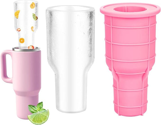 Ice Tray Mold for Stanley Cup, All-in-One Silicone Hollow Cylinder Ice Mold for Tumbler Stanley Cups 30 Oz-40 Oz,Easy Release Ice Cube Tray for Juice Coffee Whiskey Cocktail-Pink