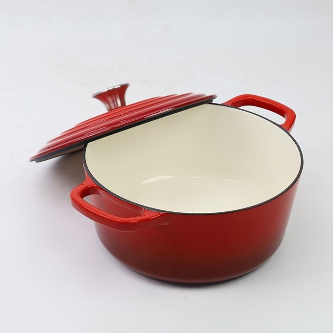 Maldira Enameled Cast Iron Dutch Oven, Non Stick Casserole Pot with Lid (Peacock Blue, 4.5 Quarts)