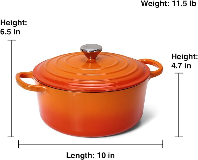 LEADKooKers 5QT Enameled Cast Iron Bread Oven with Proofing Basket for Bread Baking, Bread Making Supplies Tools,Heavy-Duty Cookware for Braising, Stews, Roasting, Bread Baking (Orange)