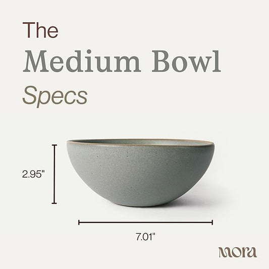 MORA Medium Bowls Set of 4, 28oz Ceramic Pottery Everyday Bowls - Microwave, Oven and Dishwasher Safe - Peppercorn
