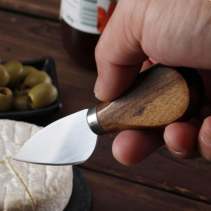 4-Piece Set of Stainless Steel Cheese Knives with Wood Hand, Including Cheese Slicer and Cheese Cutters, Essential Cheese Tools for the Kitchen (Walnut handle, Silver)