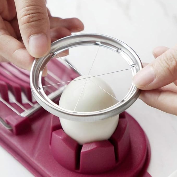 Egg Wedger Egg Slicer Stainless Steel Boiled Wedger Divider Heavy Duty Hard Eggs Slicer Tool Red