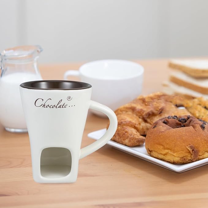 Garneck 2 Sets Chocolate Fondue Mugs: Ceramic Multifunctional Pot for Hot Chocolate Cheese Caramel & Butter Porcelain Melt Fondue Crucible Ideal Gift for Family Fridens