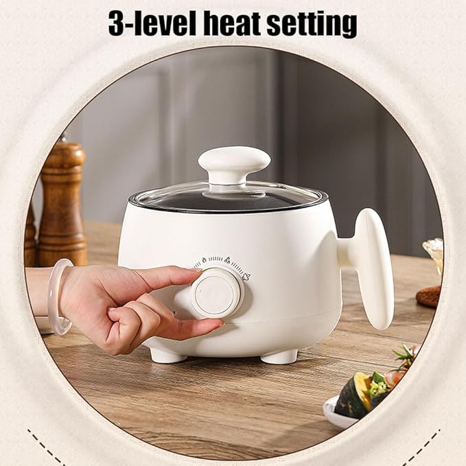 Portable Multifunctional Non-stick Electric Pot, Mini Portable Electric Hot Pot with Steamer, 3 Heat Settings, 2L Non-stick Noodle Cooker for Steaming Boiling Stir-Frying (PP Steamer)