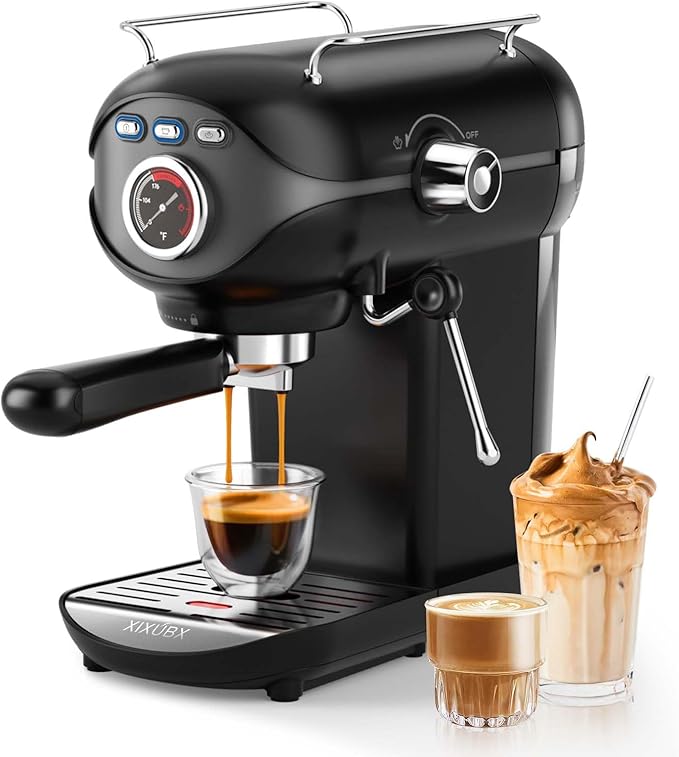 XIXUBX Espresso Machine 20 Bar, Compact Coffee Maker with Milk Frother Steam Wand Professional Espresso Coffee Machine with Removable Water Tank, Latte Cappuccino Machine for Home Office Use, Black