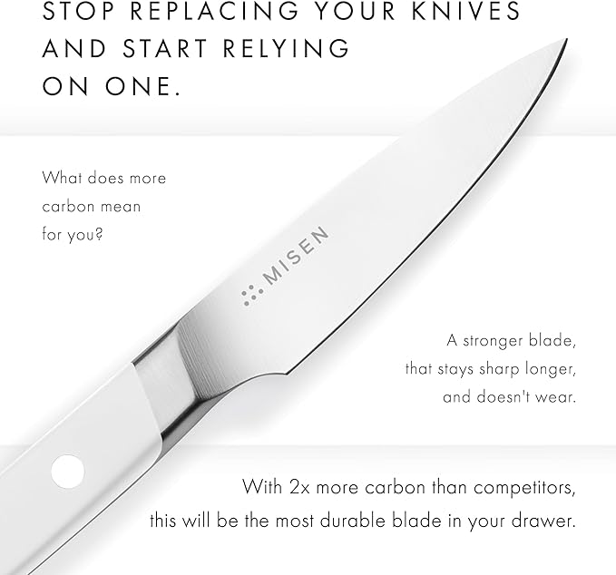 Misen 3.5" Paring Knife – Precision High-Carbon Stainless Steel Blade – Ergonomic Handle for Peeling, Trimming, and Slicing – Lightweight, Versatile Kitchen Tool for All Culinary Tasks - White