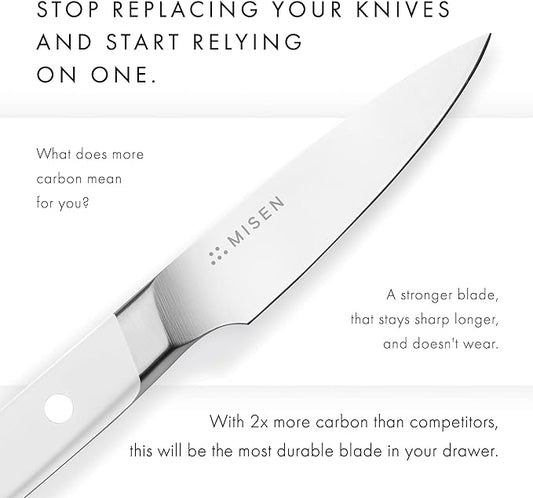 Misen 3.5" Paring Knife – Precision High-Carbon Stainless Steel Blade – Ergonomic Handle for Peeling, Trimming, and Slicing – Lightweight, Versatile Kitchen Tool for All Culinary Tasks - White